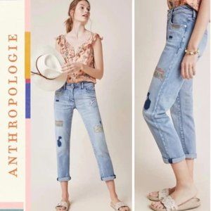 ANTHROPOLOGIE PILCRO SLIM BOYFRIEND PATCHED JEANS SIZE 31